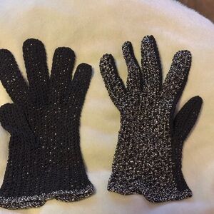 Black and Silver Knit Gloves
